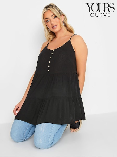 Yours Curve Black Crinkle Tiered Swing Vest Top (E74164) | €28
