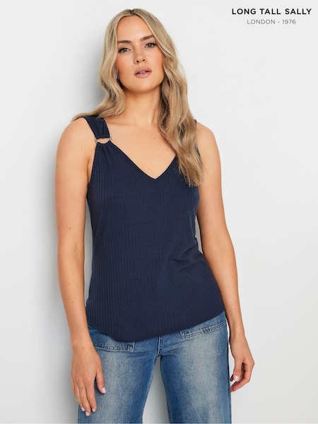 Albastru - maiou cu nervuri și accesorii metalice la decolteu Long Tall Sally (E74173) | 171 LEI