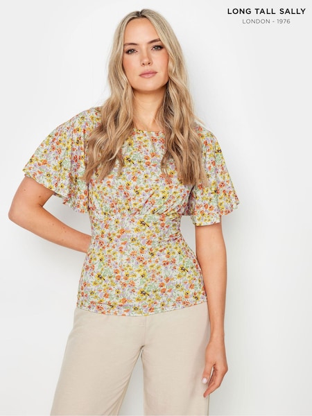 Long Tall Sally Natural Flutter Sleeve Tea Top (E74175) | ₪141