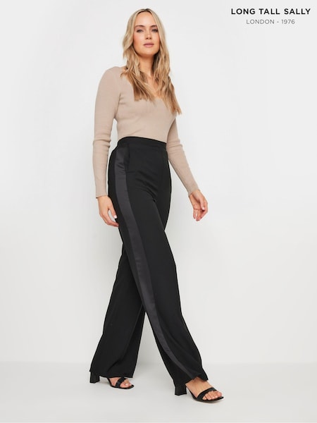 שחור - Long Tall Sally Satin Side Stripe Trousers (E74176) | ‏216‏₪