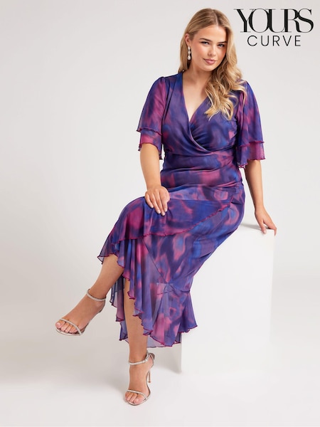 Yours Curve Purple London Ruffle Wrap Mesh Dress (E74192) | 4,206 UAH