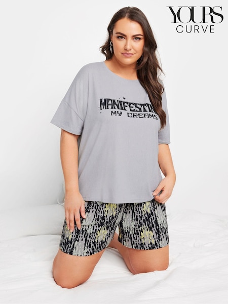 رمادي - Yours Curve Namastay Tie Dye Crop Pyjamas Set (E74195) | ‏99 ر.ق.
