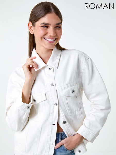 Roman White Oversized 100% Cotton Denim Jacket (E74204) | €29