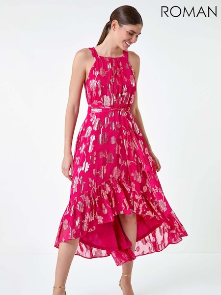 Roman Metallic Floral Halter Neck Midi Dress (E74218) | 364 LEI