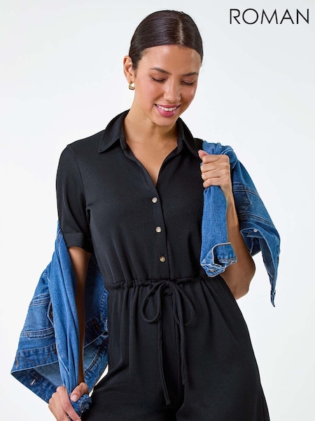 Roman Plain Ribbed Stretch Playsuit (E74233) | 219 LEI