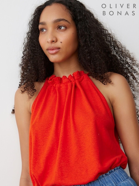 Oliver Bonas Linen Blend Halter Neck Top (E74250) | 146 LEI