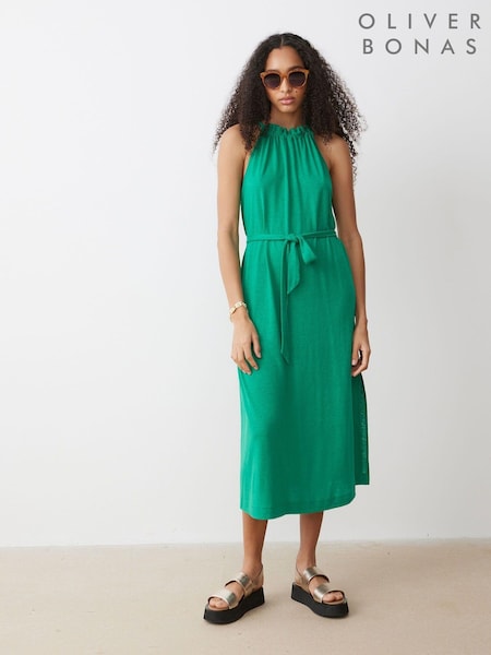 Oliver Bonas Linen Blend Halter Neck Midi Dress (E74254) | 271 LEI