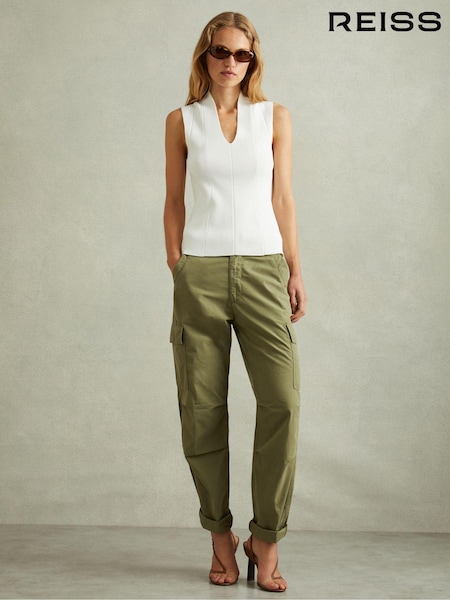 Reiss Khaki Alessio Tapered Drawstring Cotton Combat Trousers (E74270) | ₪1,094