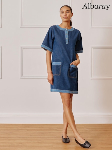Albaray Blue Contrast 100% Cotton Denim Short Dress (E74277) | €59