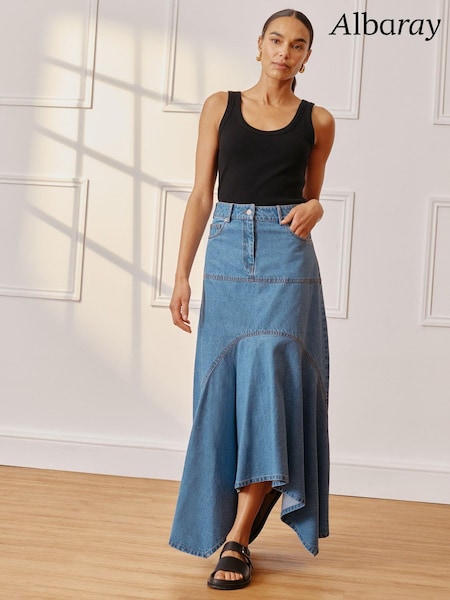 Albaray Blue Aysmetric 100% Cotton Denim Skirt (E74280) | 371 LEI