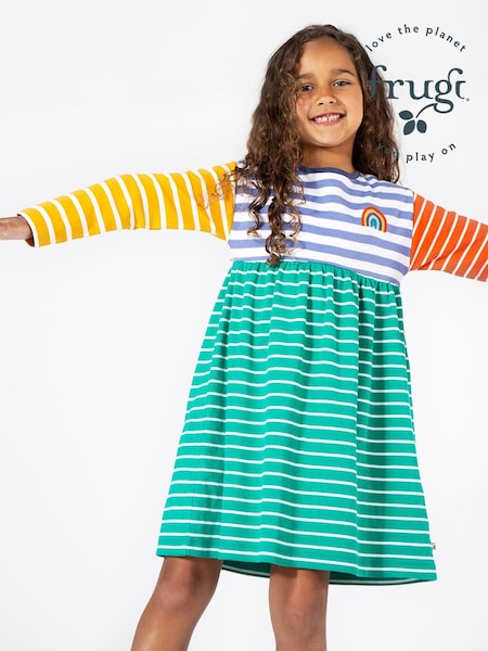 Frugi Girls Blue Multi Striped Hotchpotch Dress (E74325) | 108 LEI - 125 LEI