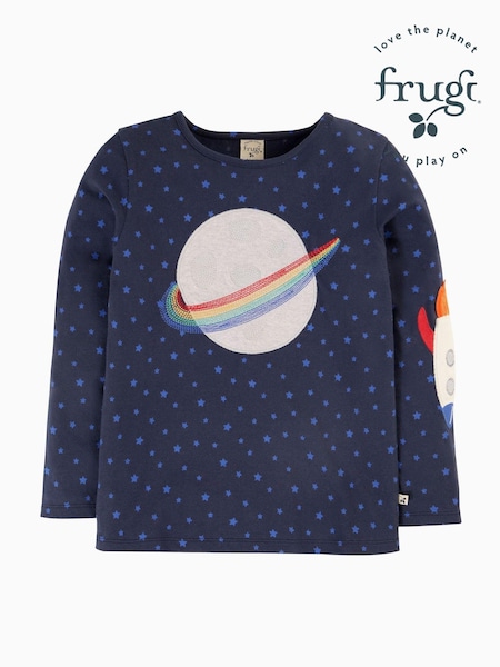 Frugi Blue Space Applique Top (E74333) | 59 QAR - 69 QAR