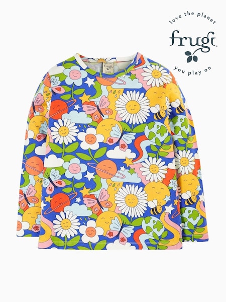 Frugi Girls Blue Bright Multi Coloured Flower Top (E74400) | €11 - €12.50