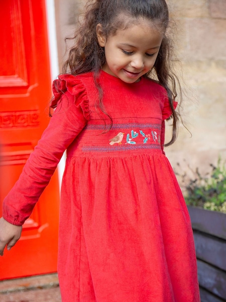 Frugi Red Embroidered Christmas Robin Dress (E74406) | €60 - €63