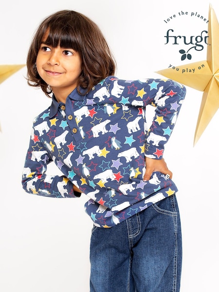 Frugi Blue Longsleeve Polar Bear Polo Shirt (E74407) | 40 € - 42 €