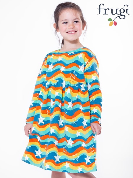 Frugi Blue Wavy Striped Start Dress (E74408) | $56