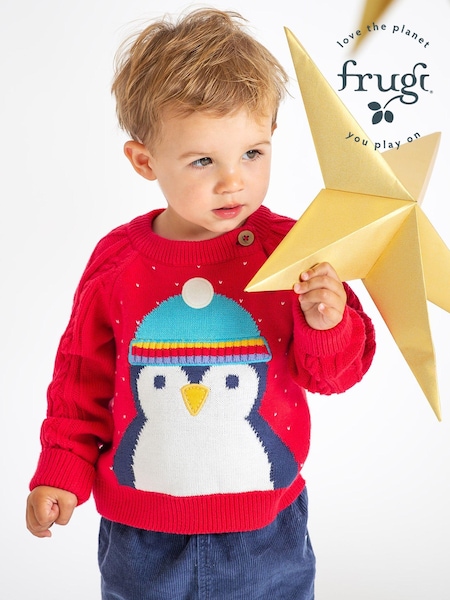 Frugi Boys Red Penguin Knitted Christmas Jumper (E74412) | ‏171‏₪ - ‏191‏ ₪