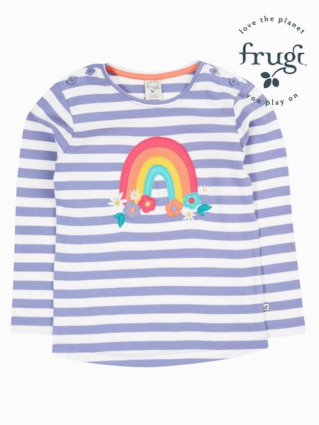 Frugi Purple Striped Rainbow Applique Top (E74415) | $25 - $28