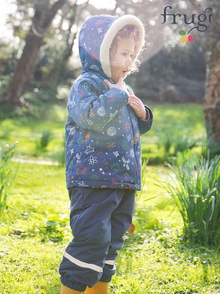 Frugi Blue Little Space Print Waterproof Parka Coat (E74440) | kr742 - kr800
