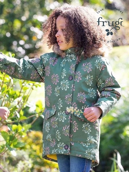 Frugi Green All-Over Print Waterproof Parka Coat (E74443) | 521 LEI