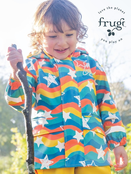 Frugi Blue Printed Wavy Stars Puddle Buster Waterproof Coat (E74448) | AED280 - AED303
