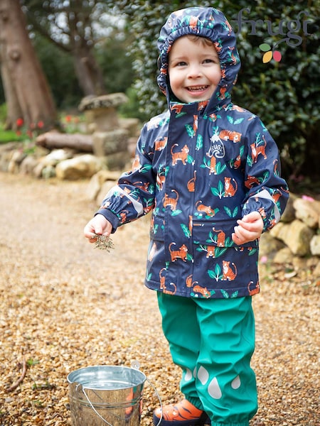 Frugi Orange Printed Tiger Puddle Buster Waterproof Coat (E74479) | kr685 - kr742