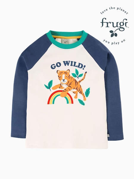 Frugi Blue Go Wild Tiger Raglan Top (E74483) | €12 - €14