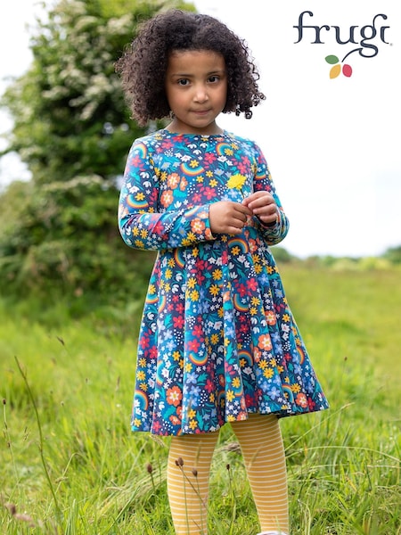 Frugi Blue All-Over Print Hedgerow Skater Dress (E74494) | €42 - €45