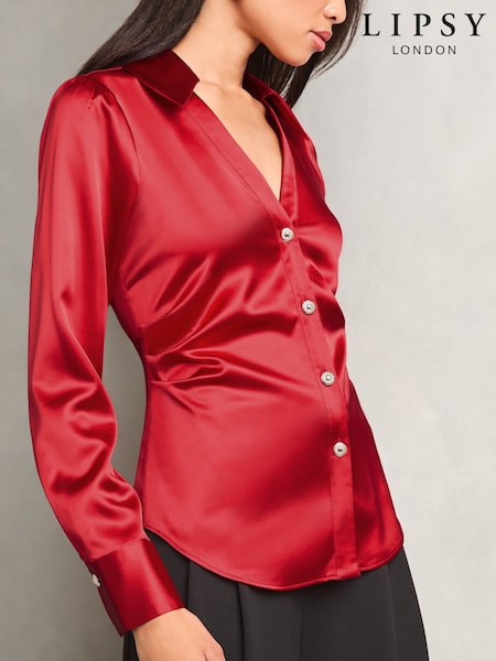 Lipsy Ruched Side Satin Button Through Shirt (E74634) | €24
