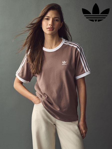 Ruskea - adidas originals 3 Raita T-paita (E74648) | €44