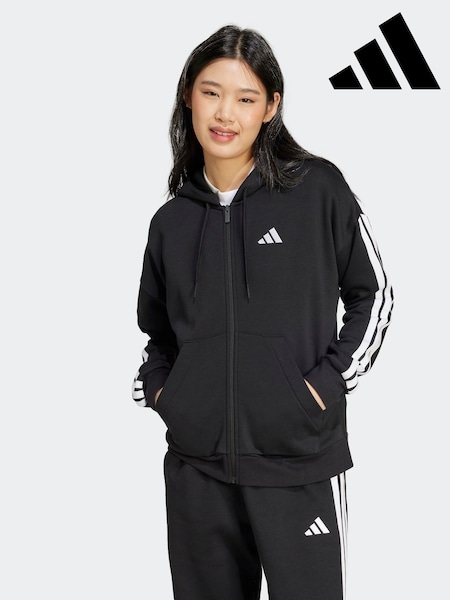שחור - adidas Essentials 3-Stripes Full Zip Fleece Hoodie (E74666) | ‏226‏₪