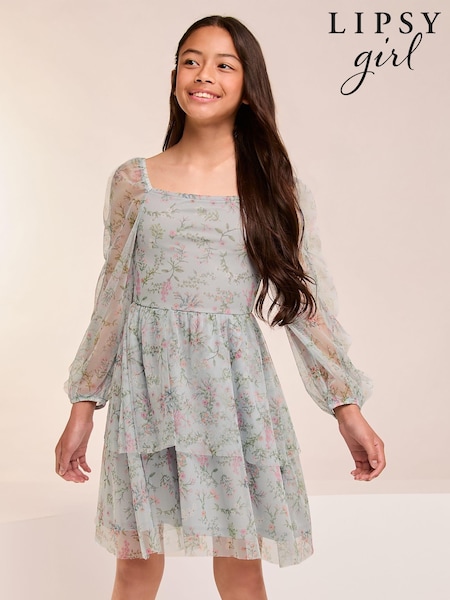 Lipsy Printed Mesh Tiered Dress (5-16yrs) (E74692) | ‏8 ر.ع.‏ - ‏10 ر.ع.‏