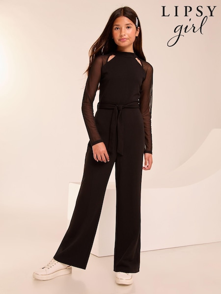 Lipsy Black Mesh Sleeve Jumpsuit (5-16yrs) (E74694) | R$ 315 - R$ 395