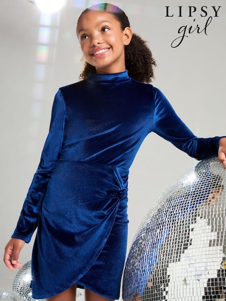Lipsy Blue Velvet Party Dress (5-16yrs) (E74696) | 84 QAR - 99 QAR