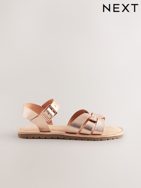 Rose Gold Standard Fit (F) Leather Woven Sandals (E74891) | AED107 - AED142