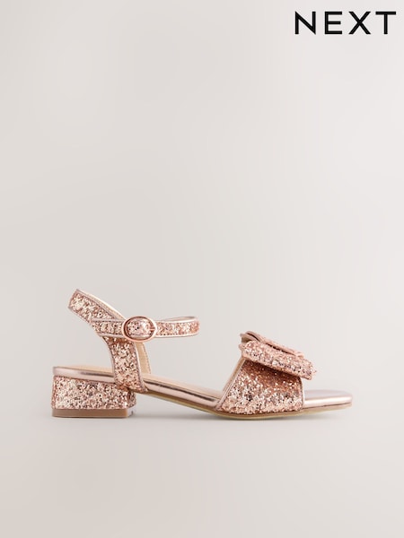 Rose Gold Glitter Bow Heeled Sandals (E74895) | AED117 - AED152