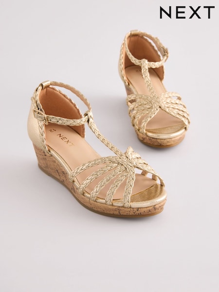 Gold Heeled Wedge Sandals (E74922) | AED122 - AED157