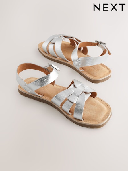 Silver Standard Fit (F) Leather Woven Sandals (E74937) | €29 - €39