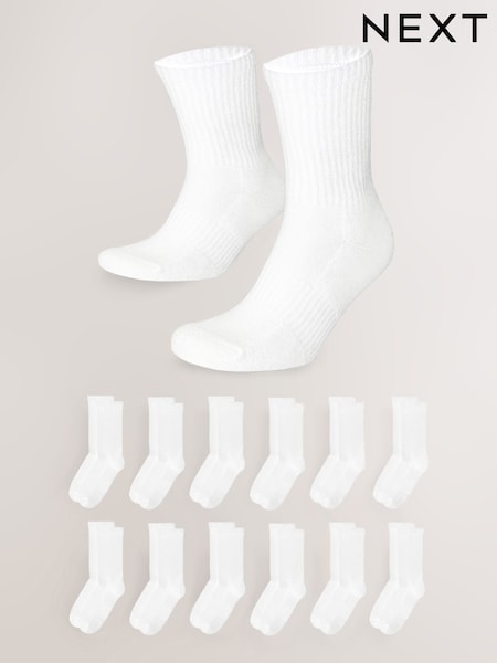 White Essential Sports Socks 12 Pack (E74963) | SGD 53