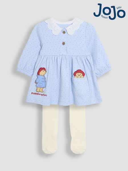 JoJo Maman Bébé Blue Paddington Appliqué Button Front Dress & Tights Set (E74969) | €51