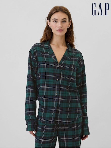 Gap Green Matching Family Christmas Relaxed Flannel Pyjama Shirt (E74984) | €17