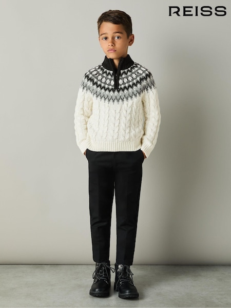 Reiss White/Grey/Black Colorado 3-9 yrs Cabled Jumper with Cotton and Wool (E74989) | AED317