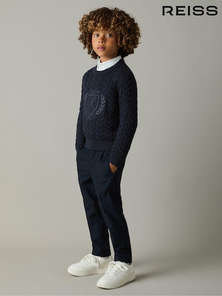 Reiss Navy Victor 3-9 yrs Logo-Embroidered Cabled Jumper with Cotton and Wool (E74993) | €61