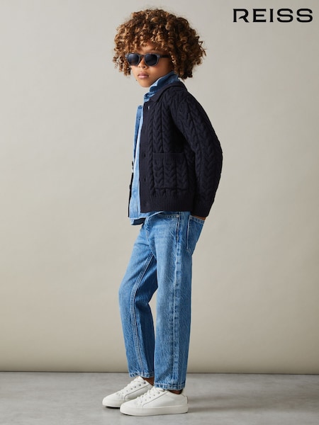 Reiss Navy Fleet 3-9 yrs Cable-Knit Cardigan (E75000) | AED302