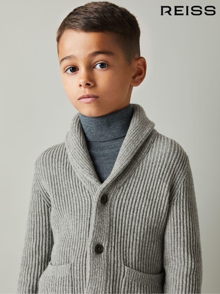Reiss Grey Melange Nimbus 9-13 yrs Ribbed Shawl Cardigan With Merino Wool (E75004) | AED346