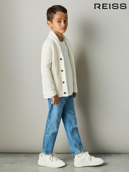 Reiss Off White Nimbus 3-9 yrs Ribbed Shawl Cardigan With Merino Wool (E75005) | ₪321