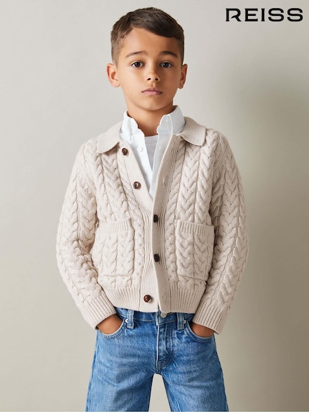 Reiss Oatmeal Melange Fleet 9-13 yrs Cable-Knit Cardigan (E75007) | €30