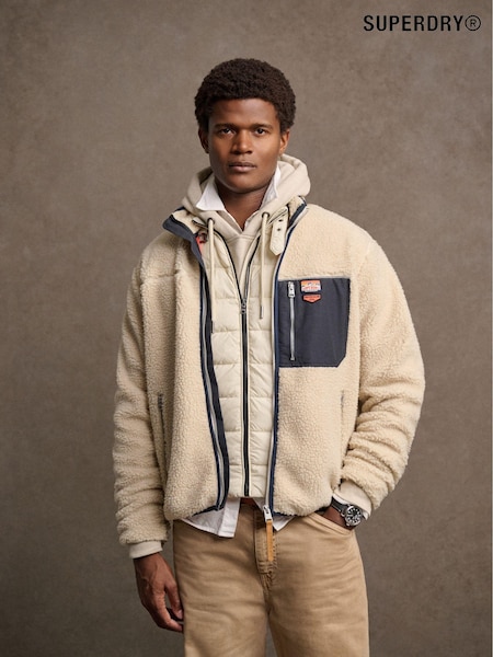 Superdry White Vintage Retro Full Zip Relaxed Fleece (E75026) | R$ 790