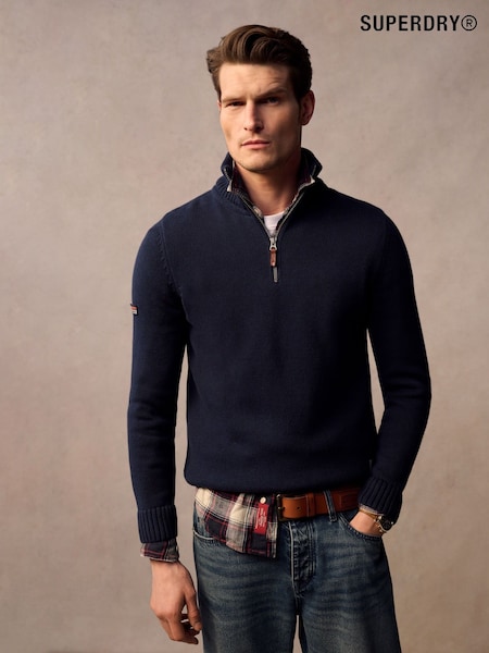 Superdry Blue 100% Cotton Classics Knit Henley Jumper (E75040) | €91
