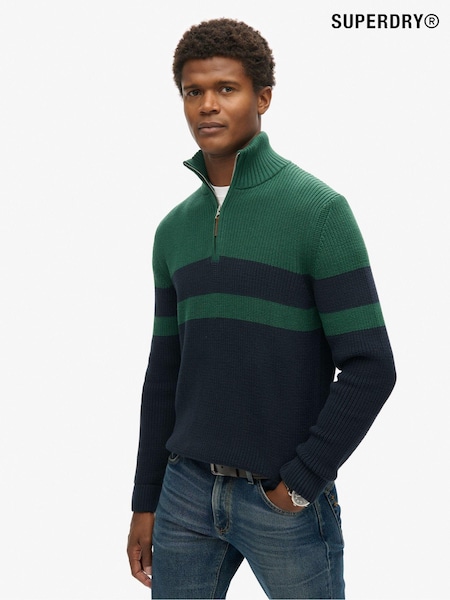Superdry Blue 100% Cotton Classics Stripe Henley Jumper (E75042) | R$ 640